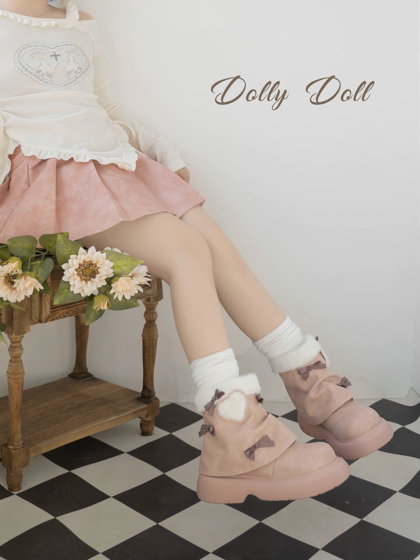 Dolly Doll - Ponyo - Winter Casual Lolita Boots Bow Thick Sole Shoes