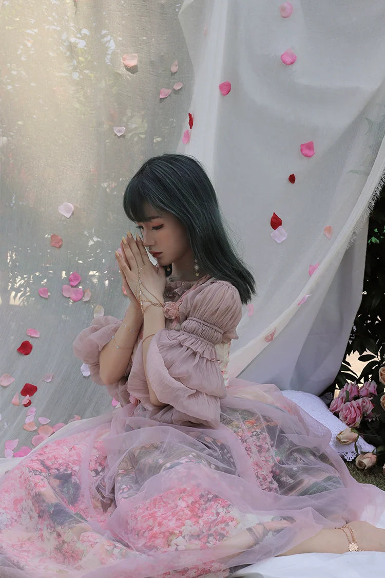 Balladeer - Classic Lolita Shirt Puff Sleeves Open Shoulder Blouse