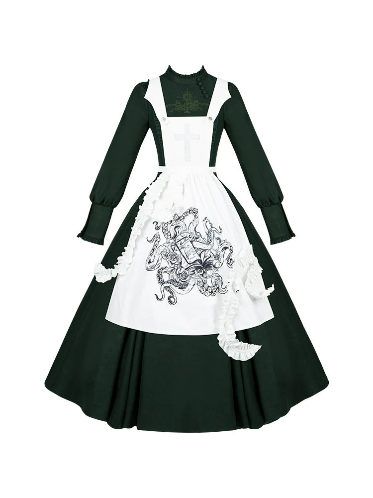 With PUJI - Letter and Poetry ﾂｷ Abyss Clinic - Gothic Lolita Green Dress Set