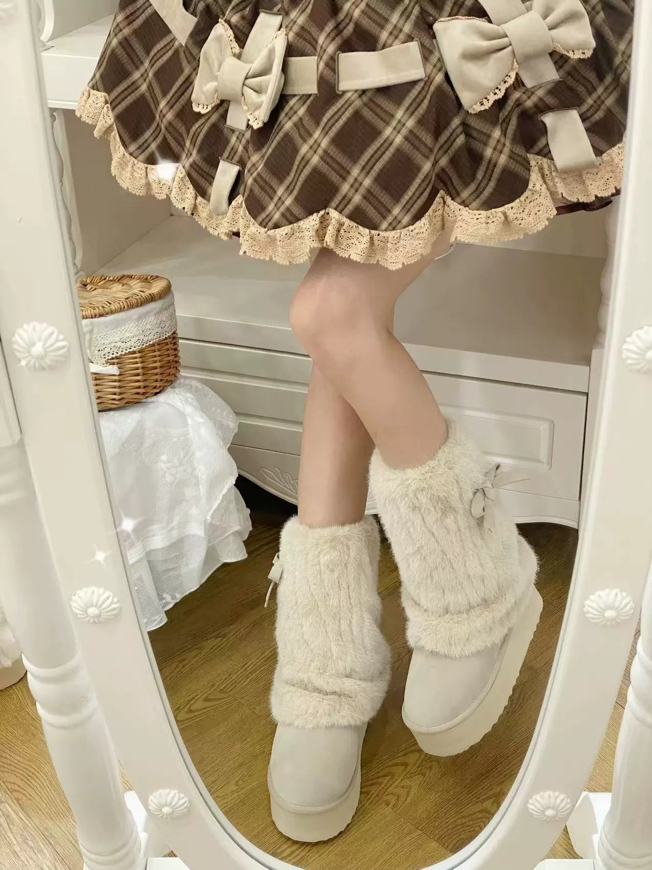 Pure Tea For Dream - Winter Love Song - Winter Lolita Mid-Calf Boots Plush Snow Boots Thick Sole