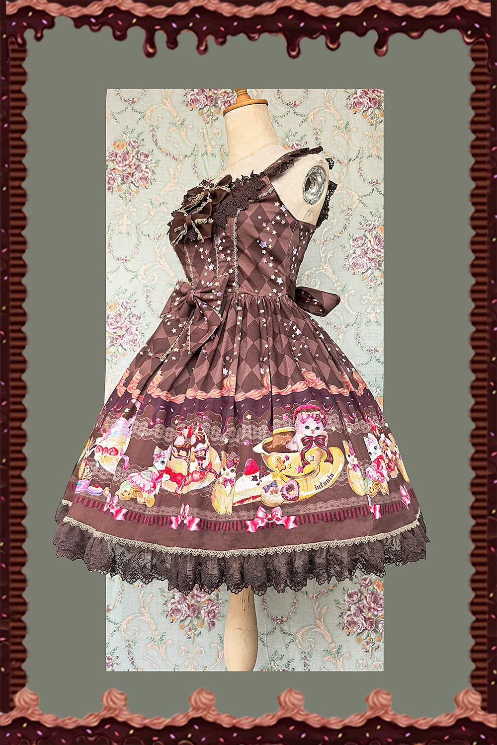 Infanta - Cream Meow - Sweet Lolita JSK, Cat Print