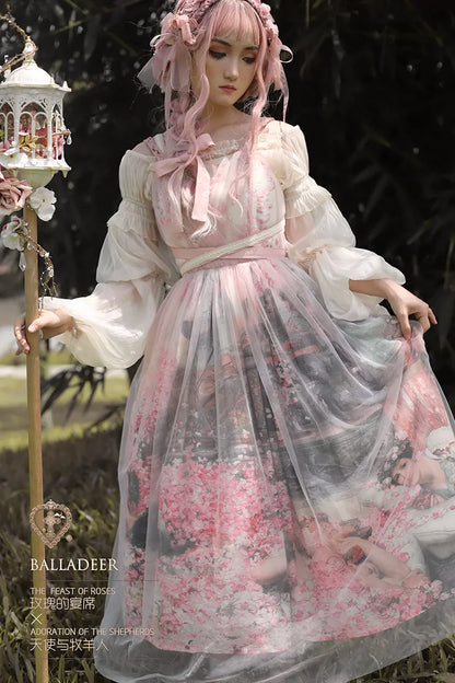 Balladeer - Classic Lolita Shirt Puff Sleeves Open Shoulder Blouse