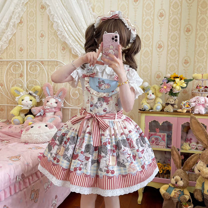 Akiyama Future Studio - Border Collie Cherry - Kawaii Lolita Salopette Cherry Print Dress