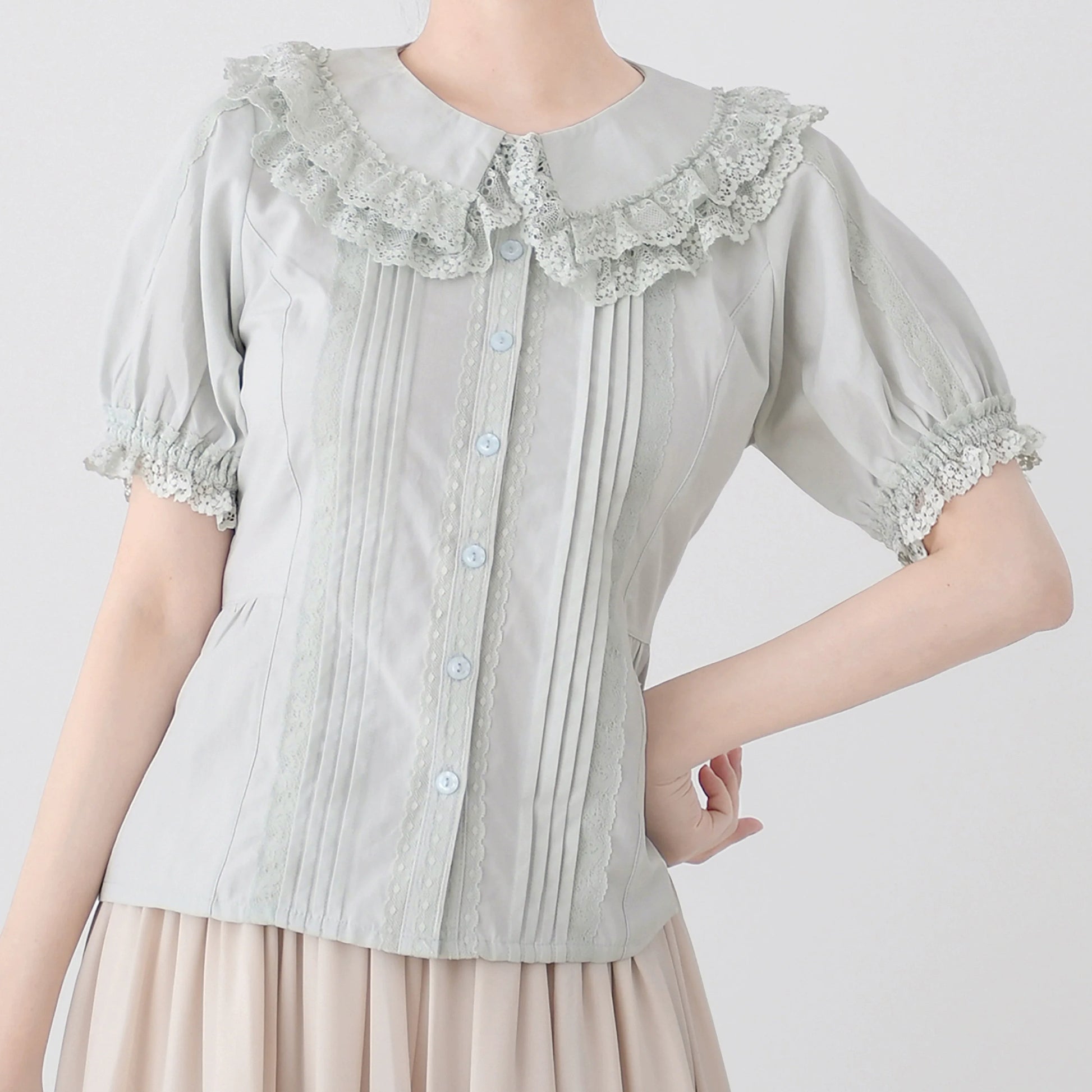 MIST - Hyde Garden - Cotton Lolita Blouse Puff Short Sleeve Shirt