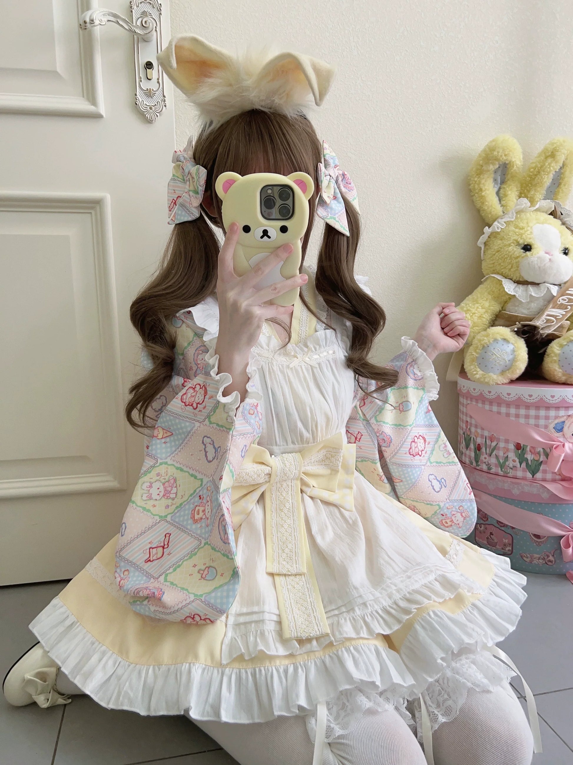 Sugar Girl - Showa Sweetness - Maid Wa Lolita Skirt Set Cute Summer Lolita Bow Apron