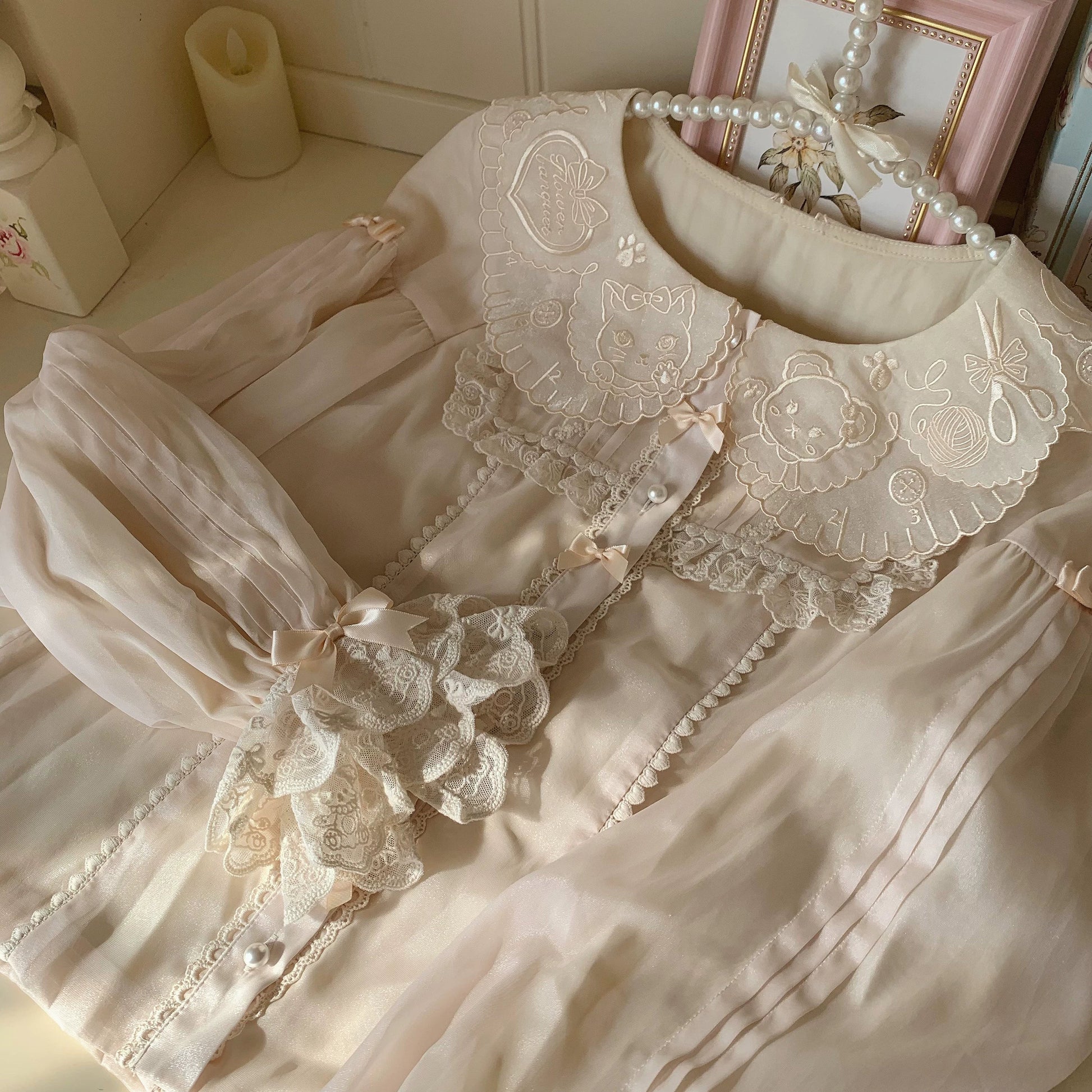 Flower Banquet - Sweet Lolita Blouse Embroidered Shirt with Long Sleeve