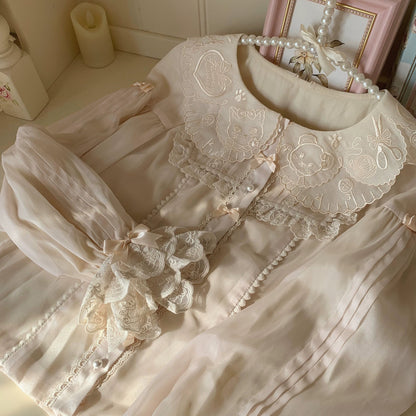 Flower Banquet - Sweet Lolita Blouse Embroidered Shirt with Long Sleeve