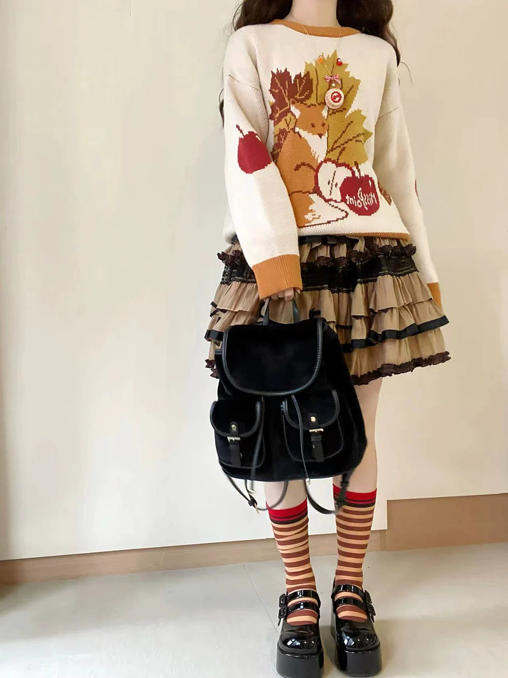 Miss Point - Chubby Fox in the Forest - Kawaii Lolita Sweater Customized Winter Lolita Couple Outfit