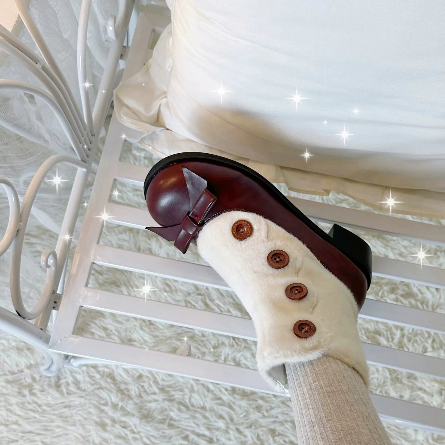 Dolly Doll - Winter Lolita Boots Fur Mary Jane Lolita Low Heel Shoes