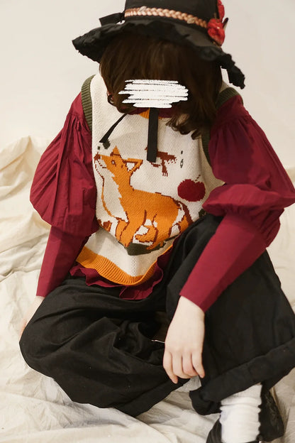 Miss Point - Chubby Fox in the Forest - Kawaii Lolita Vest Customized Lolita Sweater