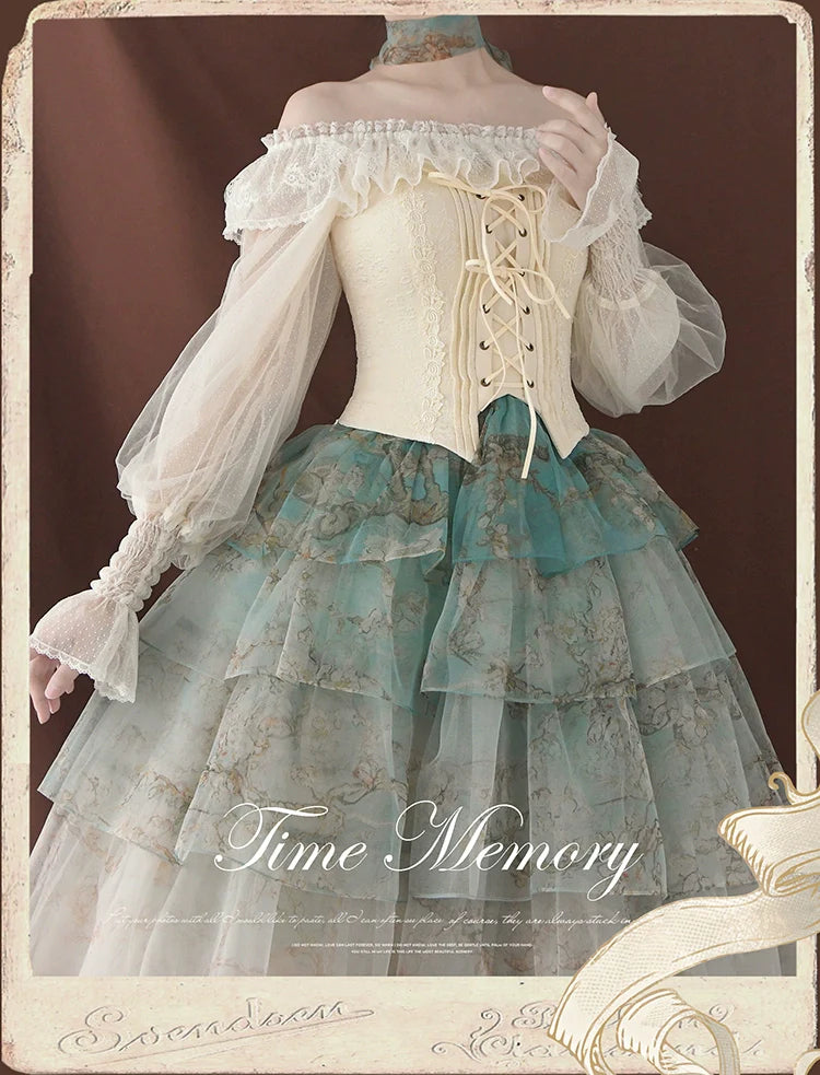 Time Memory - Layered Heart - Sheer Classic Shirt with Mutton Sleeves & Polka Dot