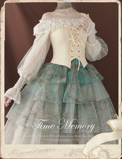 Time Memory - Layered Heart - Sheer Classic Shirt with Mutton Sleeves & Polka Dot