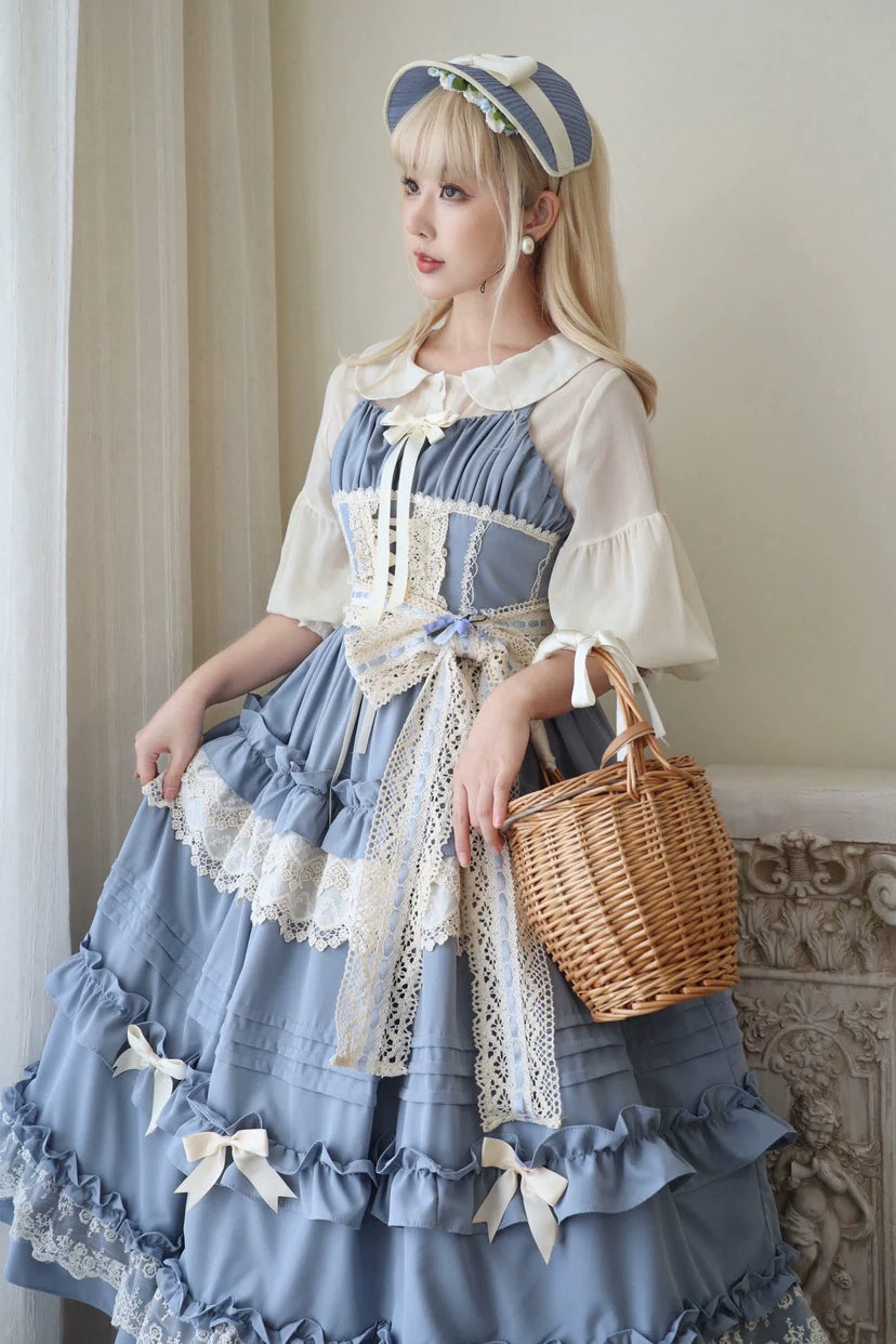 Qianmu - Lilianne - Elegant Lolita Ruffled Hem JSK Dress Multicolors
