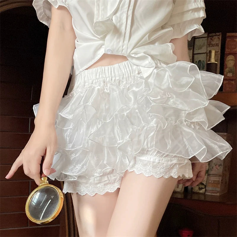 Sugar Girl - Cotton Lolita Bloomers Ruffled Hem Cake Safety Shorts