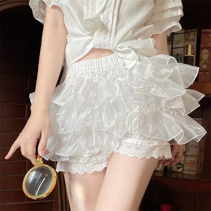 Sugar Girl - Cotton Lolita Bloomers Ruffled Hem Cake Safety Shorts