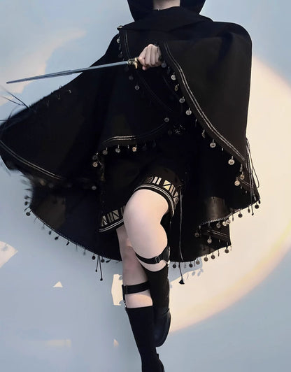 Princess Chronicles - Black Cat - Black Ouji Lolita Cape with Cool Cat Ear Hood