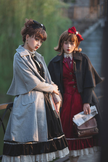 Miss Point - Rose Silhouette - Vintage Woolen Cape Hooded Long Coat