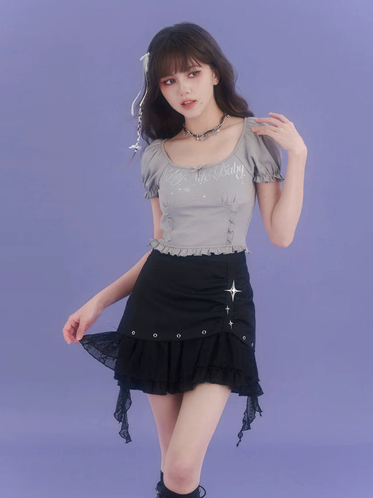 Cute gray short sleeve T-shirt【s0000007840】