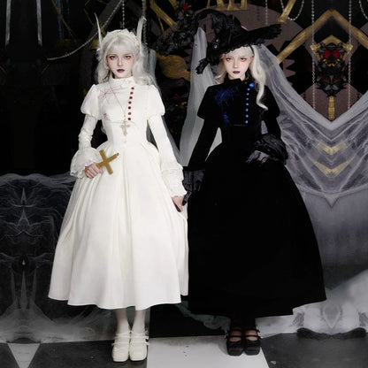 With PUJI - Enigmatic Night Poem - Halloween Gothic Lolita Fishbone Bustier Dress Embroidered Coat