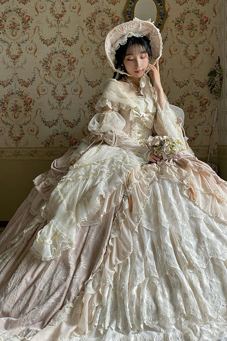 Guaji - Isabella - Wedding Lolita OP Bridal Dress with Tiered Petticoat and Trailing