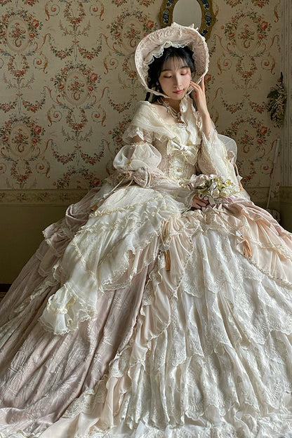 Guaji - Isabella - Wedding Lolita OP Bridal Dress with Tiered Petticoat and Trailing