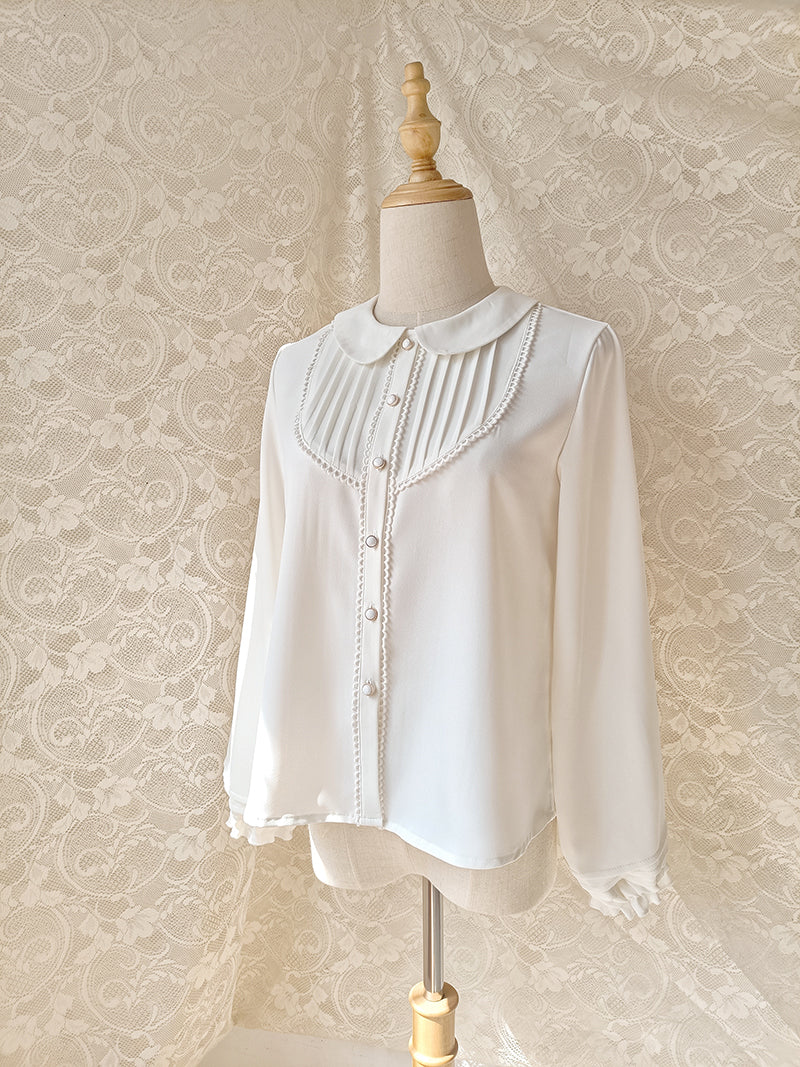 Youlan Lane - Elegant Lolita Chiffon White Long Sleeve Blouse