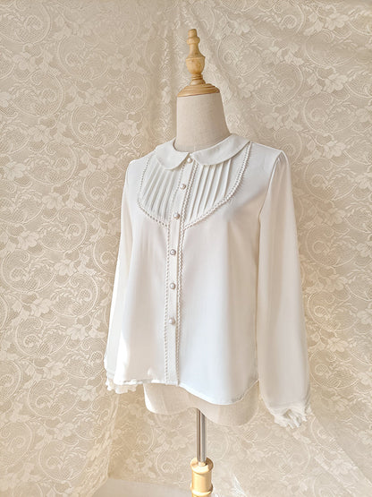 Youlan Lane - Elegant Lolita Chiffon White Long Sleeve Blouse