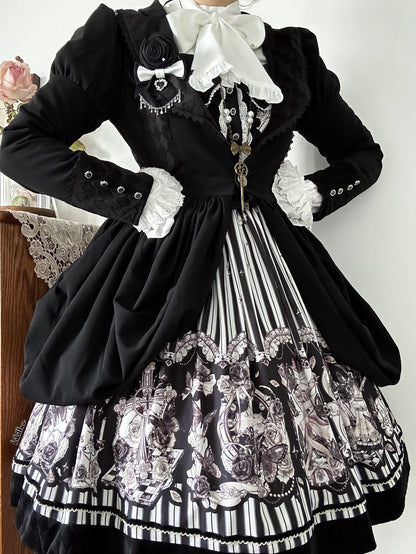 Little Bear - Gothic Lolita Black and White Striped JSK Set