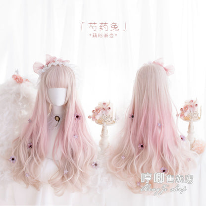 Hengji - Peony Rabbit - 75cm Long Curly Pink Princess Wig