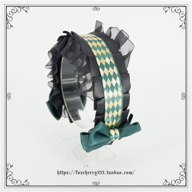 Fox Cherry - Green Lattice Rabbit Ear Bow Lolita Hat Headdress