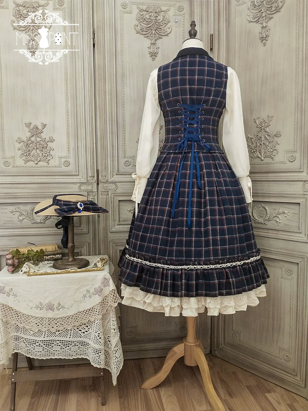 Miss Point - Rose - Elegant Lolita Fishbone Grid Skirt Customized