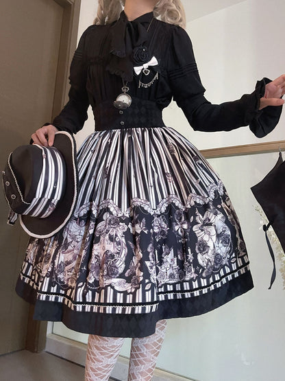 Little Bear - Gothic Lolita Black and White Striped JSK Set