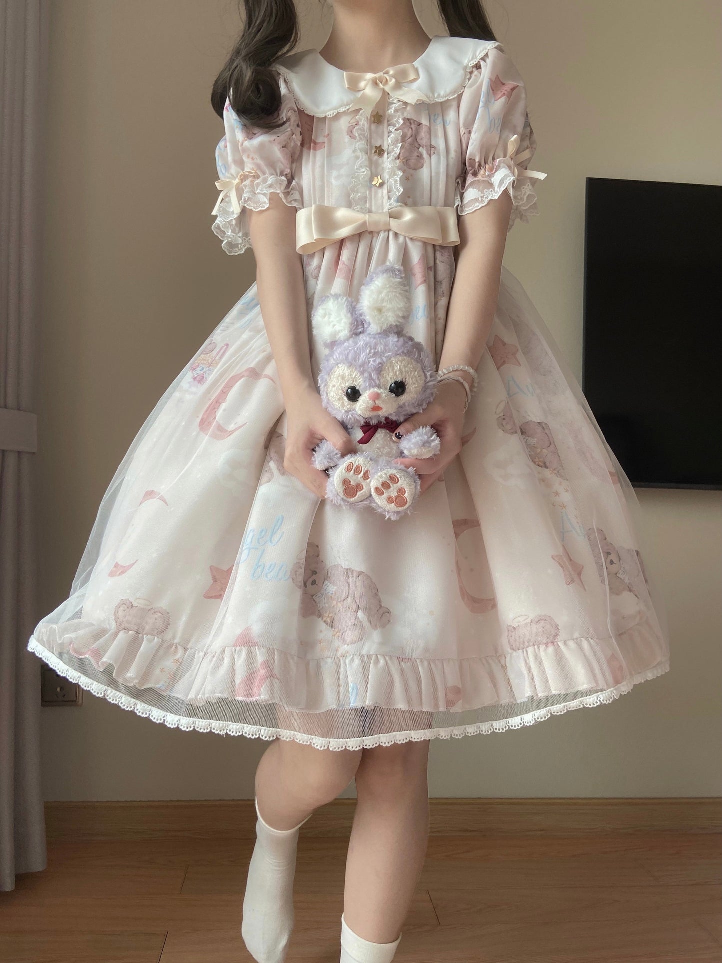 Polaris Lolita - Starry Wish Bear 2.0 - Kawaii Lolita OP Dress with Short Puffy Sleeves