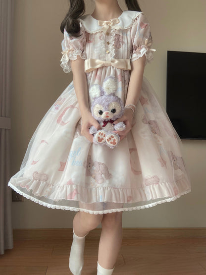 Polaris Lolita - Starry Wish Bear 2.0 - Kawaii Lolita OP Dress with Short Puffy Sleeves