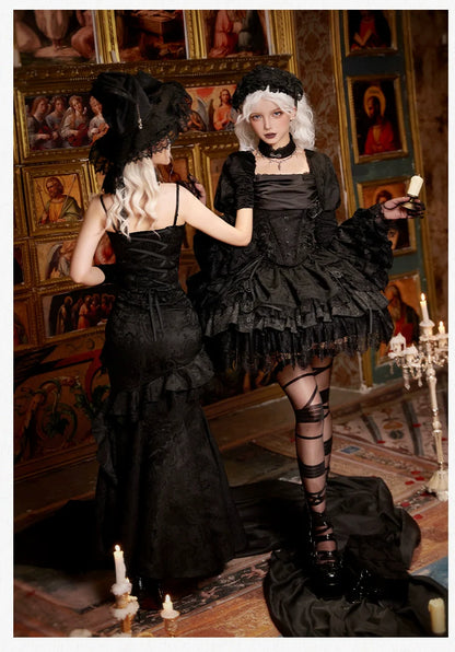 With PUJI - Letter and Poetry ﾂｷ Twilight - Black Gothic Lolita Skirt Set, Witch-Inspired