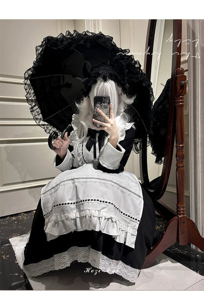 Hezi's Cat Haven - Black Cat Butler - Maid Lolita OP Dress Elegant Black and White Dress