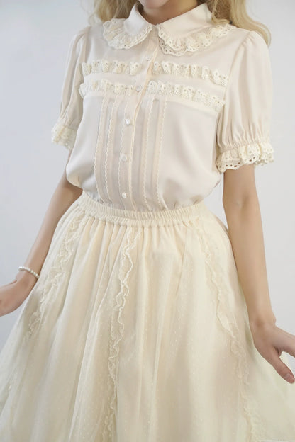 Little Dipper - Cherry Xiaobei - Daily Lolita Splicing Sleeve Lace Shirt