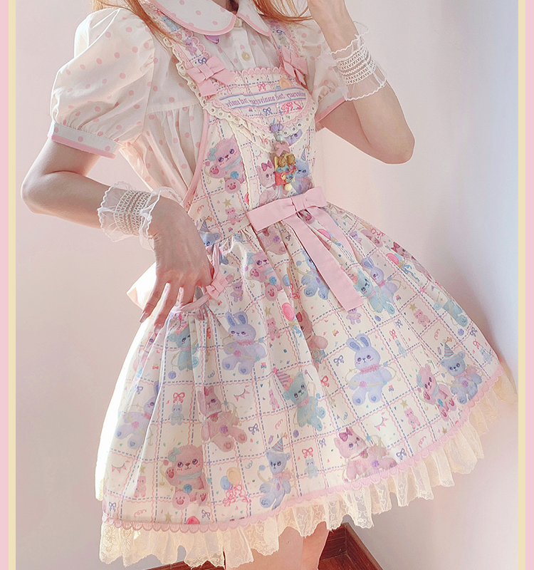 RichLolita - Starry Pudding Bear - Sweet Lolita Jumper Dress Printed OP Dress
