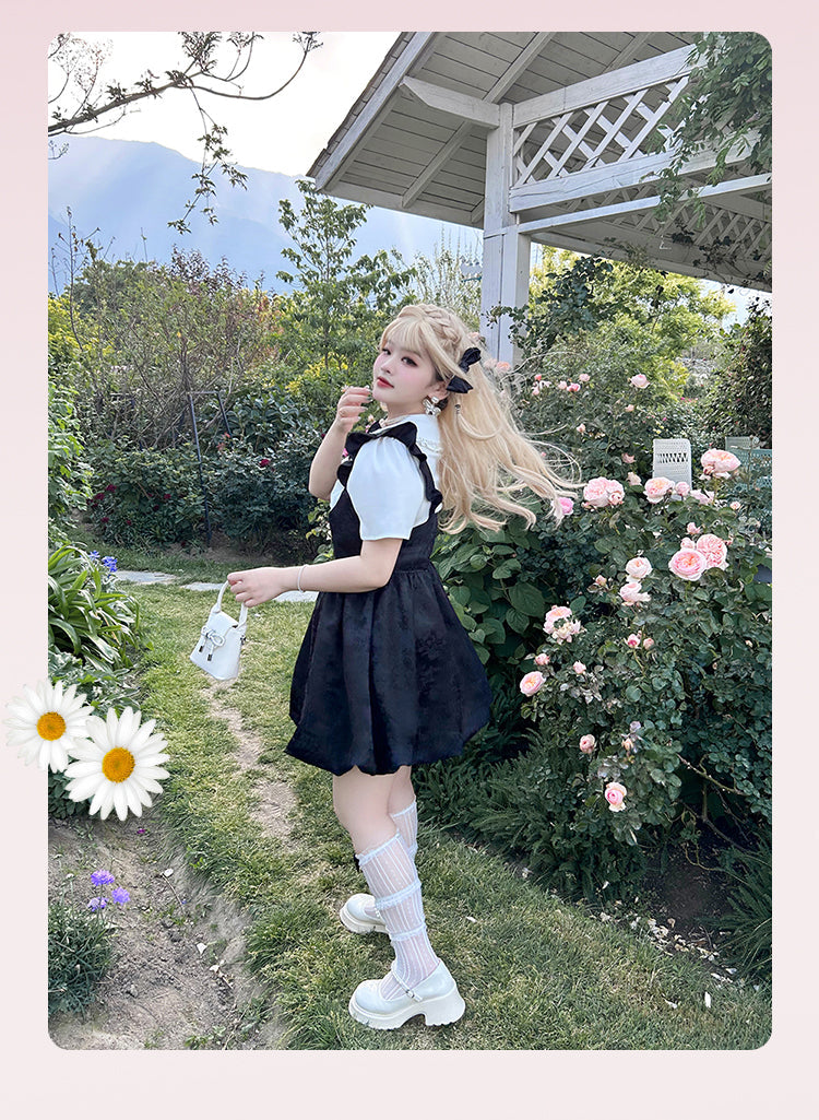 Yingtang - Plus Size Lolita Dress Set Short Sleeve Shirt