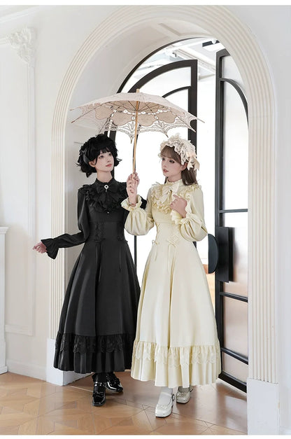 With PUJI - White Daylight - Elegant Lolita Long Sleeve OP Dress, Side Zipper