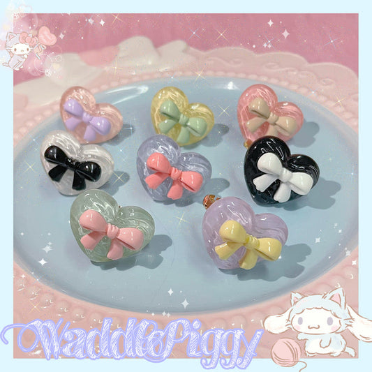 WaddlePiggy - Transparent Heart Bow Adjustable Handmade Lolita Ring