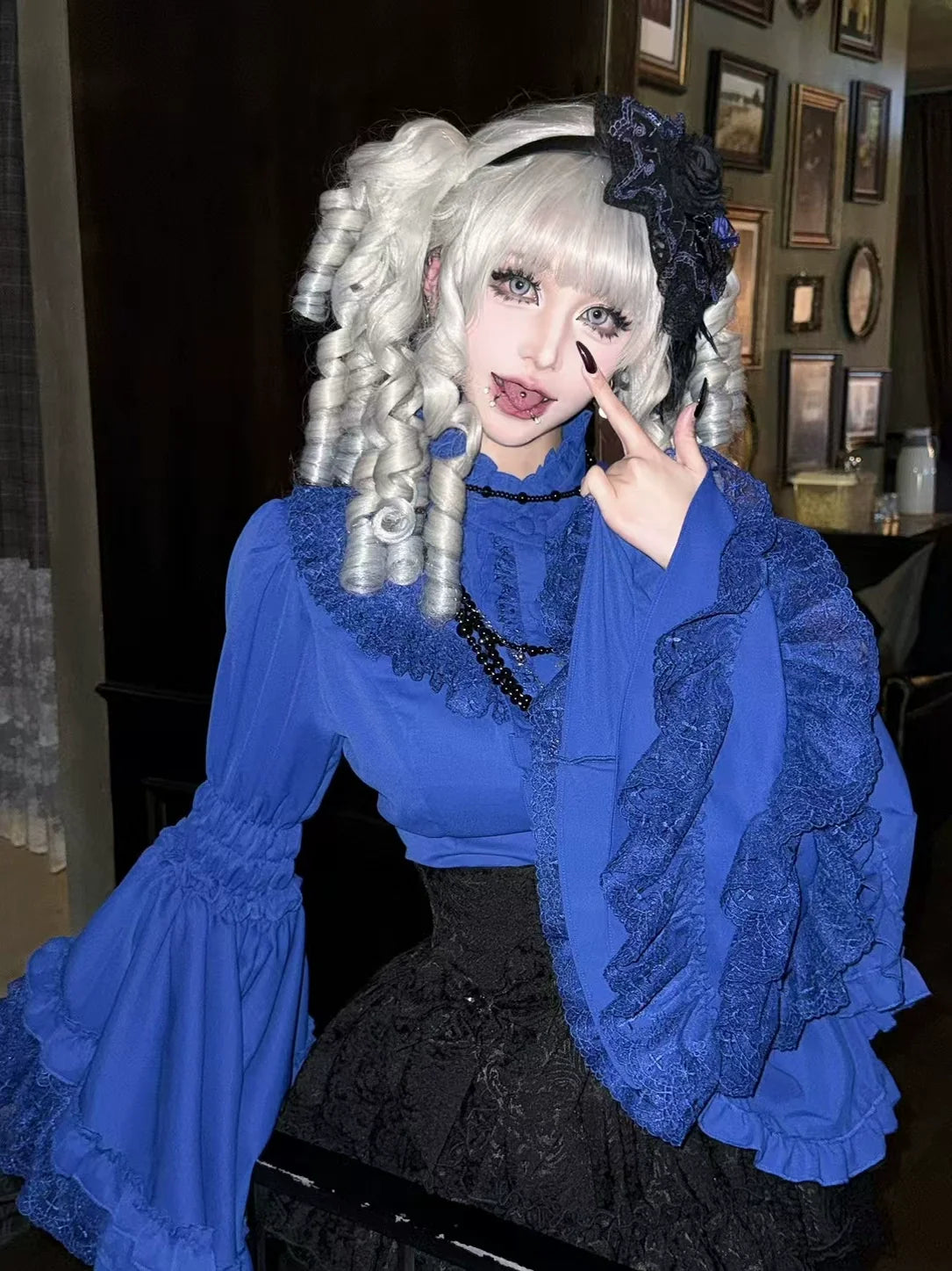 Twilight Zone - Gothic Lolita Blouse, Lace Hime-sleeve