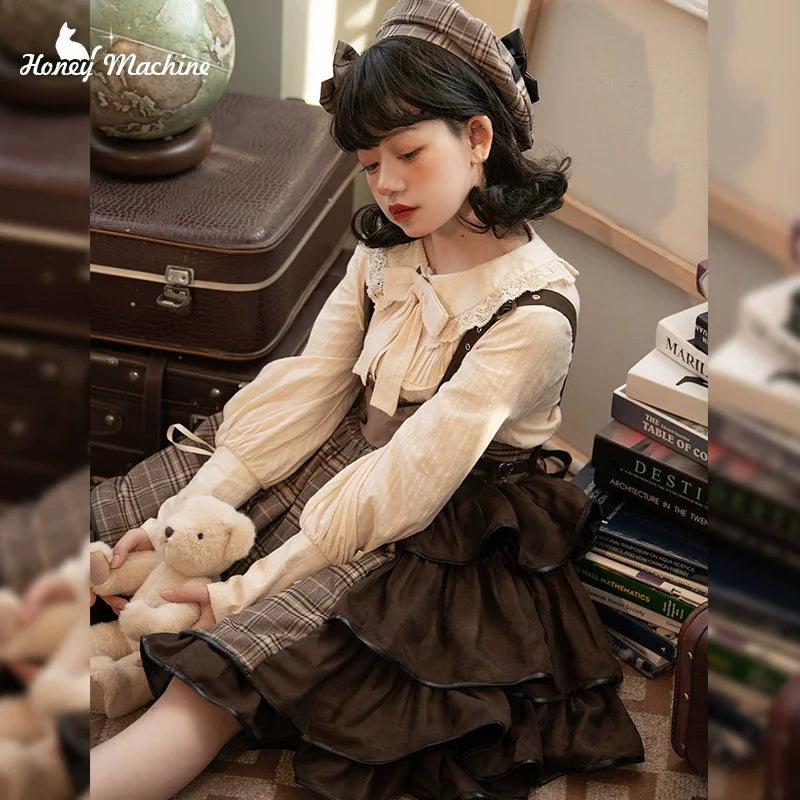 Honey Machine - Vanilla Latte - Retro Lolita Shirt Mutton Sleeve Innerwear