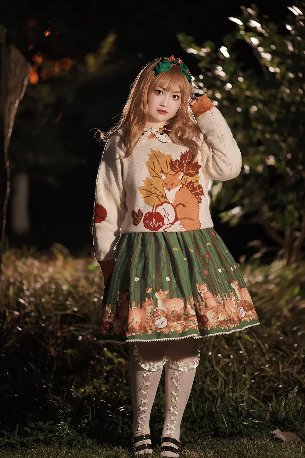 Miss Point - Chubby Fox in the Forest - Kawaii Lolita Sweater Customized Winter Lolita Couple Outfit