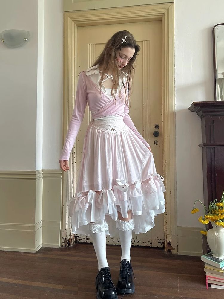 Ribbon lace splicing long skirt【s0000008726】