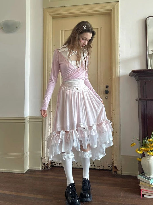 Ribbon lace splicing long skirt【s0000008726】