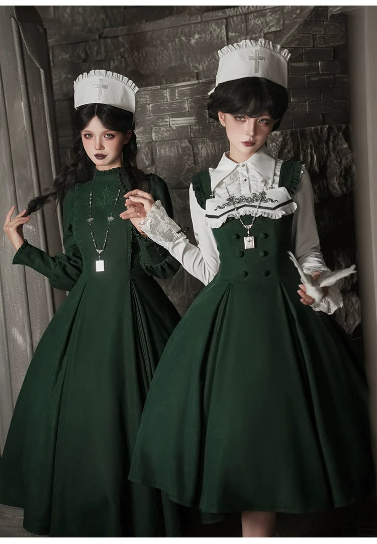 With PUJI - Letter and Poetry ﾂｷ Abyss Clinic - Gothic Lolita Green Dress Set