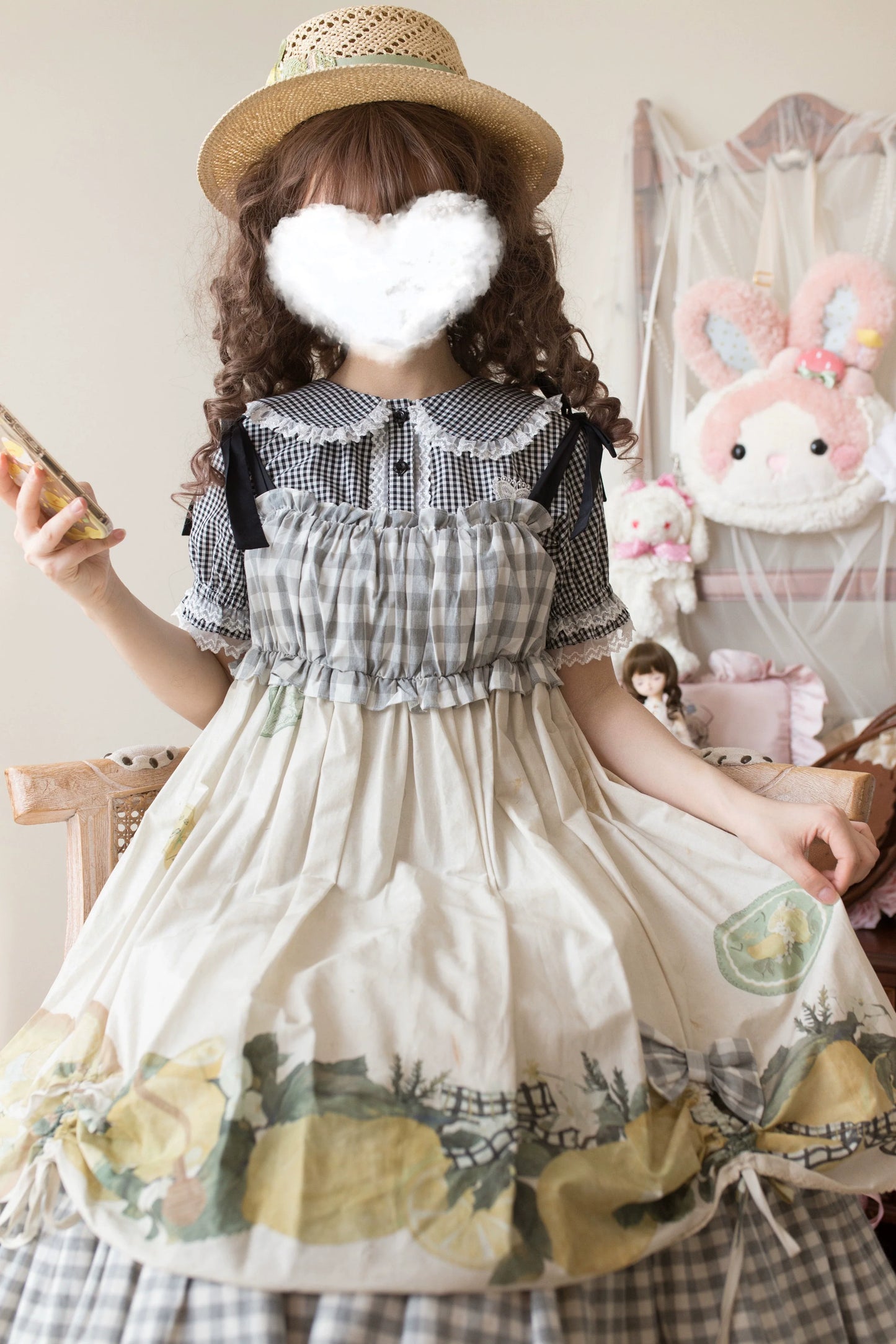 MIST - Kawaii Lolita Plaid Blouse With Cat Ear Peter Pan Collar