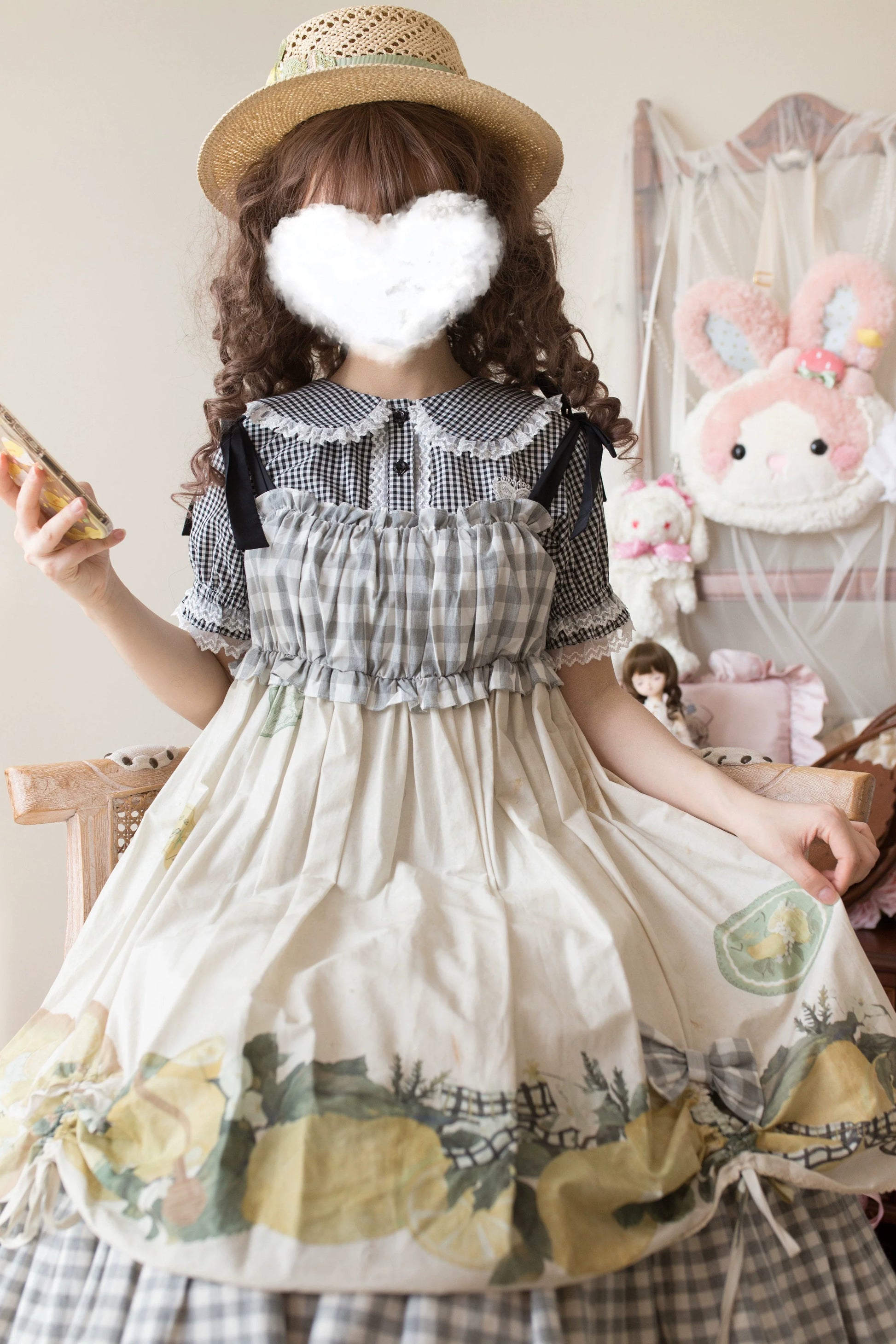 MIST - Kawaii Lolita Plaid Blouse With Cat Ear Peter Pan Collar