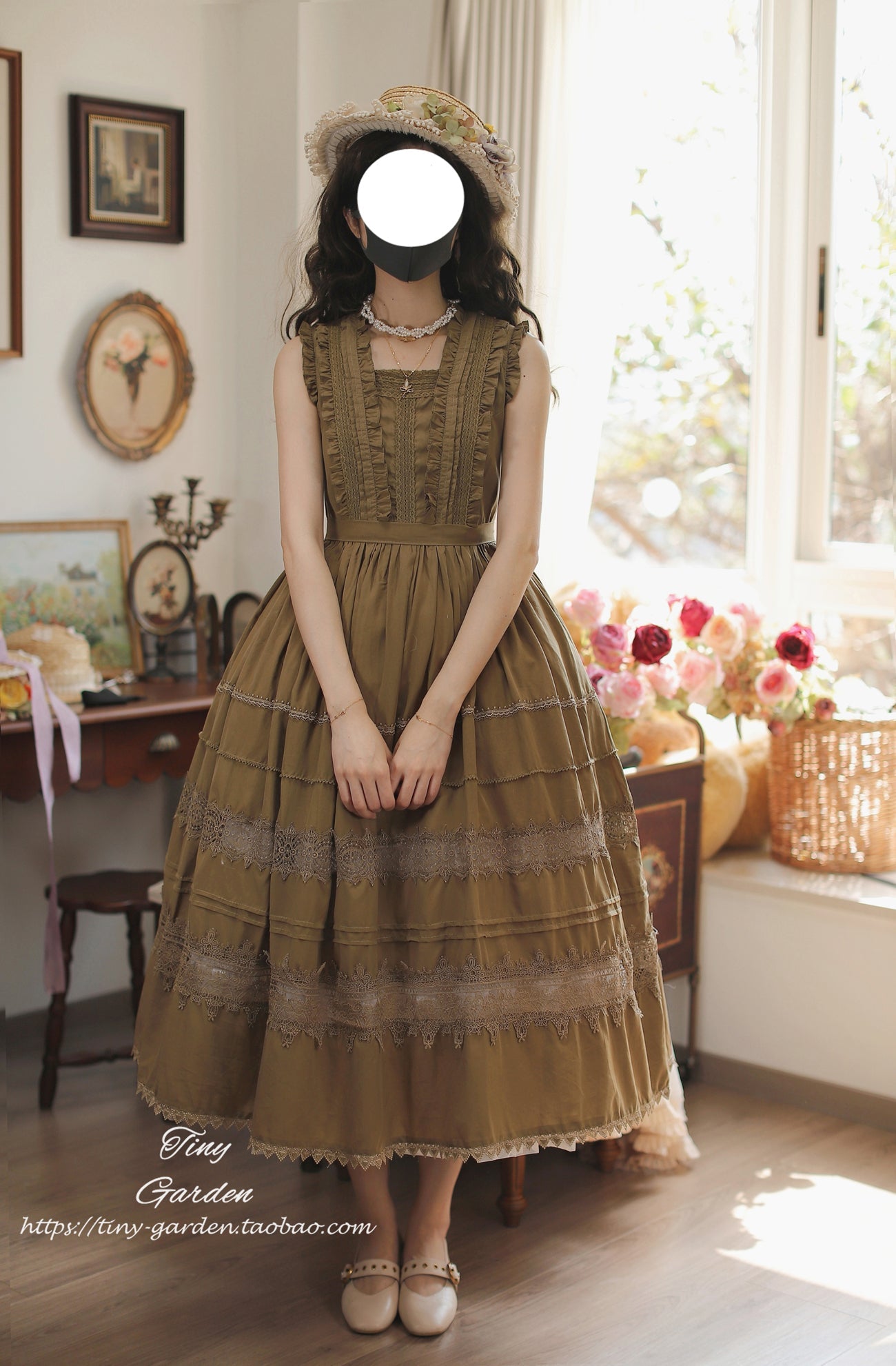 Tiny Garden - Spring Whisper - Solid Color Classic Lolita JSK Dress with Tulle Apron